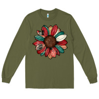 Army Green Christmas sunflower Long Sleeve Tee - CowhideDigitalArt