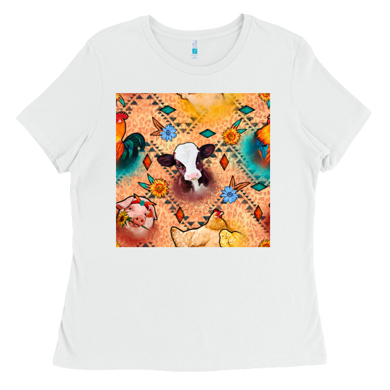 Western Farm Animals Seamless Pattern Ladies Tee by BundleAndBundleShop | Teevron