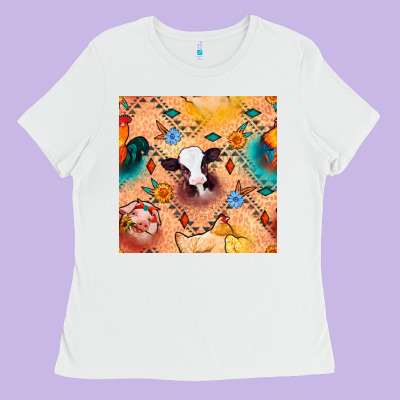 Western Farm Animals Seamless Pattern Ladies Tee Designed By Bundleandbundleshop