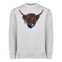 Heather Grey Black highland cow Heavyweight Sweatshirt - RanaPortraitStore