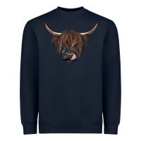 Navy Black highland cow Heavyweight Sweatshirt - RanaPortraitStore