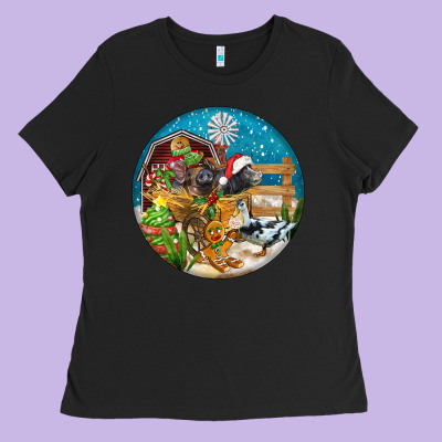 Christmas  Farm Animals Ladies Tee Designed By Fadigitalartstudio