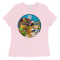 Bubblegum Pink Christmas  farm animals Ladies Tee - FaDigitalArtStudio