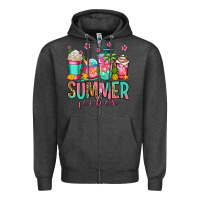 Charcoal Heather summer vibes coffee cups Zipper Hoodie - Jasminsmagicworld