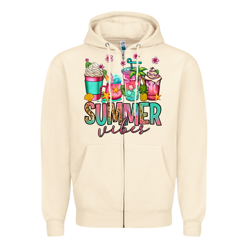 Summer Vibes Coffee Cups Zipper Hoodie by Jasminsmagicworld | Teevron
