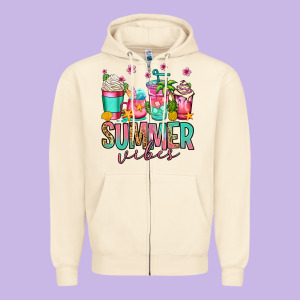 Summer Vibes Coffee Cups Zipper Hoodie Designed By Jasminsmagicworld