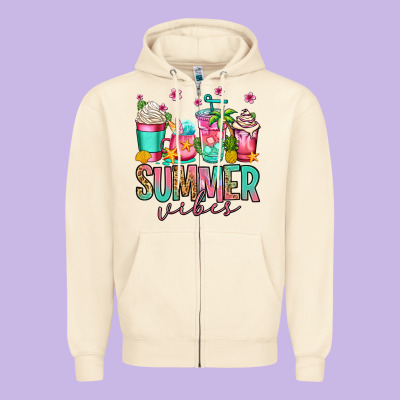 Summer Vibes Coffee Cups Zipper Hoodie Designed By Jasminsmagicworld