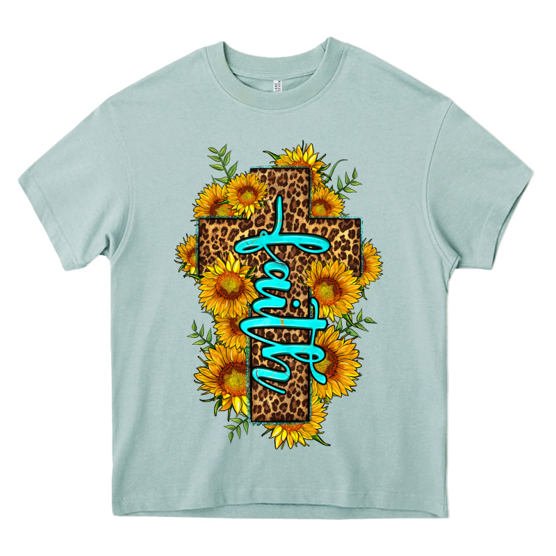 Faith Sunflower Leopard Cross Olivia Heavy Core Tee by OliviaCreatesArt | Teevron