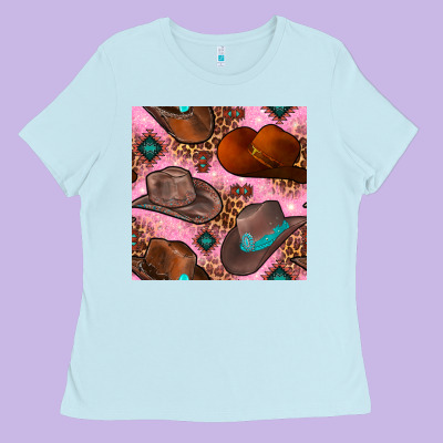Western Cowboy Hat Seamless Pattern Ladies Tee Designed By Bundleandbundleshop