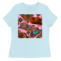 Baby Blue western cowboy hat seamless pattern Ladies Tee - BundleAndBundleShop