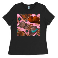 Black western cowboy hat seamless pattern Ladies Tee - BundleAndBundleShop