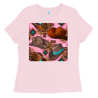 Bubblegum Pink western cowboy hat seamless pattern Ladies Tee - BundleAndBundleShop