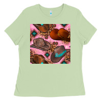 Matcha western cowboy hat seamless pattern Ladies Tee - BundleAndBundleShop