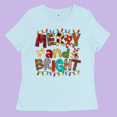 Merry And Bright Ladies Tee Designed By Fadigitalartstudio