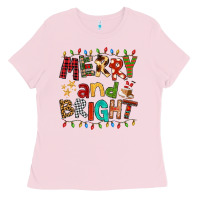 Bubblegum Pink Merry And Bright Ladies Tee - FaDigitalArtStudio