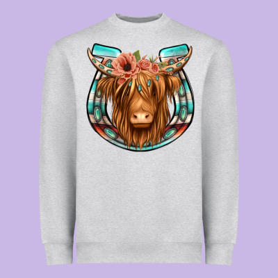 Highland Cow Serape Floral Headband Horseshoe Heavyweight Sweatshirt Designed By Jasminsmagicworld