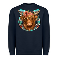 Navy highland cow serape floral headband horseshoe Heavyweight Sweatshirt - Jasminsmagicworld