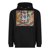 Black Easter bunny with floral wreath and leopard Heavyweight Hoodie - RanaPortraitStore
