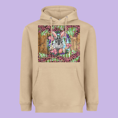 Easter Bunny With Floral Wreath And Leopard Heavyweight Hoodie Designed By Ranaportraitstore