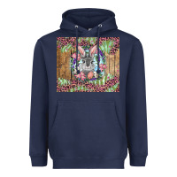 Navy Easter bunny with floral wreath and leopard Heavyweight Hoodie - RanaPortraitStore
