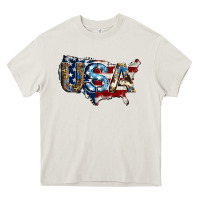 Cream usa american flag background Heavy Core Tee - Jasminsmagicworld