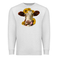 Oatmeal Heather hereford cattle sunflowers heifer Premium Sweatshirt - Jasminsmagicworld