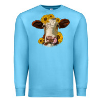 Ocean Blue hereford cattle sunflowers heifer Premium Sweatshirt - Jasminsmagicworld