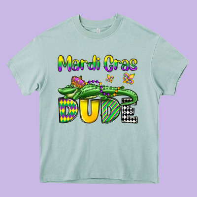 Mardi Gras Dude Alligator Olivia Heavy Core Tee Designed By Oliviacreatesart