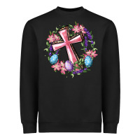 Black Cross With Floral Wreath And Easter Eggs Heavyweight Sweatshirt - RanaPortraitStore