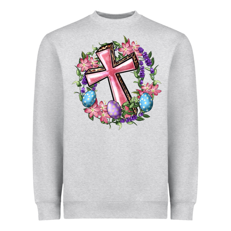 Cross With Floral Wreath And Easter Eggs Heavyweight Sweatshirt by RanaPortraitStore | Teevron