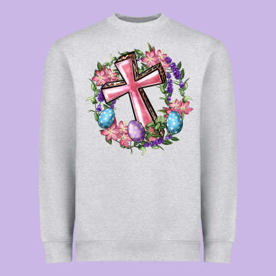 Cross With Floral Wreath And Easter Eggs Heavyweight Sweatshirt Designed By Ranaportraitstore