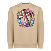 Mushroom Cross With Floral Wreath And Easter Eggs Heavyweight Sweatshirt - RanaPortraitStore