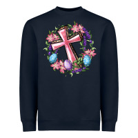 Navy Cross With Floral Wreath And Easter Eggs Heavyweight Sweatshirt - RanaPortraitStore