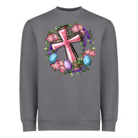 Storm Cross With Floral Wreath And Easter Eggs Heavyweight Sweatshirt - RanaPortraitStore