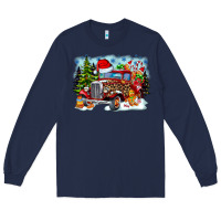 Navy Christmas truck Long Sleeve Tee - CowhideDigitalArt