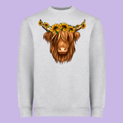 Sunflower Headband Highland Cow Heavyweight Sweatshirt Designed By Jasminsmagicworld