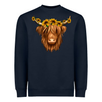 Navy sunflower headband highland cow Heavyweight Sweatshirt - Jasminsmagicworld