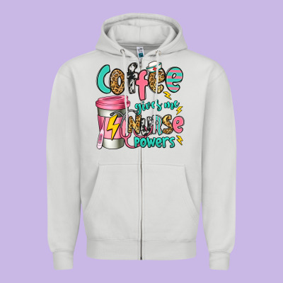 Coffee Gives Me Nurse Powers Zipper Hoodie Designed By Jasminsmagicworld