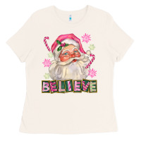 Bone Pink Believe Santa Christmas Ladies Tee - FaDigitalArtStudio