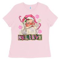 Bubblegum Pink Pink Believe Santa Christmas Ladies Tee - FaDigitalArtStudio