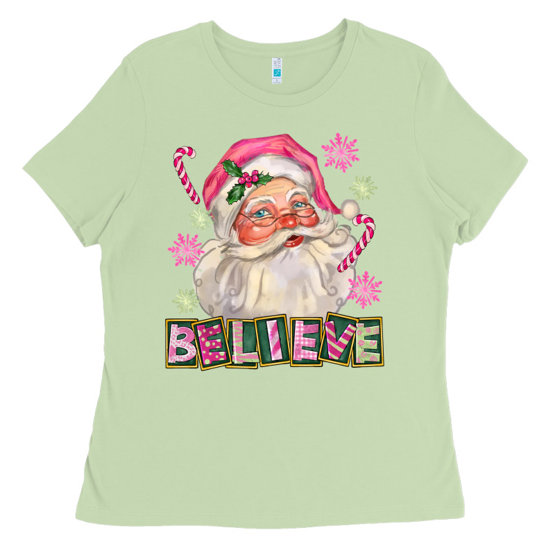 Pink Believe Santa Christmas Ladies Tee by FaDigitalArtStudio | Teevron