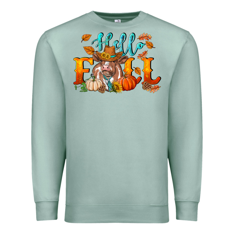 Hello Fall Heifer Cow Premium Sweatshirt by RanaPortraitStore | Teevron