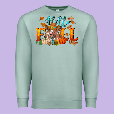 Hello Fall Heifer Cow Premium Sweatshirt Designed By Ranaportraitstore