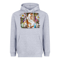 Heather Grey Easter Bunny With Quail Eggs And Daisy Heavyweight Hoodie - RanaPortraitStore