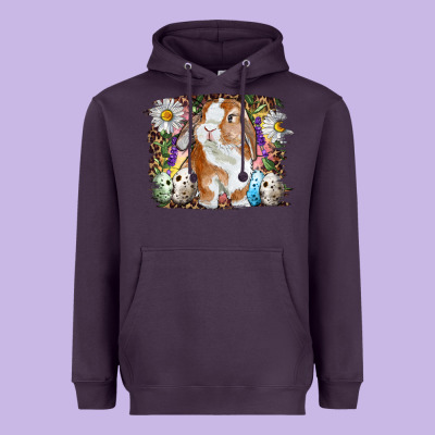 Easter Bunny With Quail Eggs And Daisy Heavyweight Hoodie Designed By Ranaportraitstore