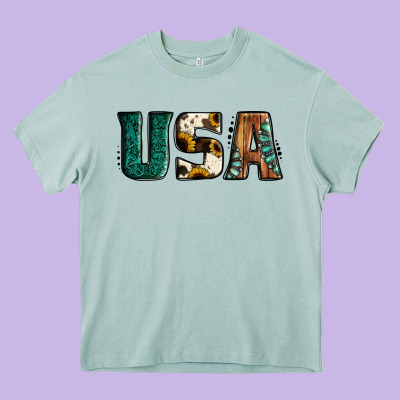 Usa Basic Bold Font Western Heavy Core Tee Designed By Jasminsmagicworld
