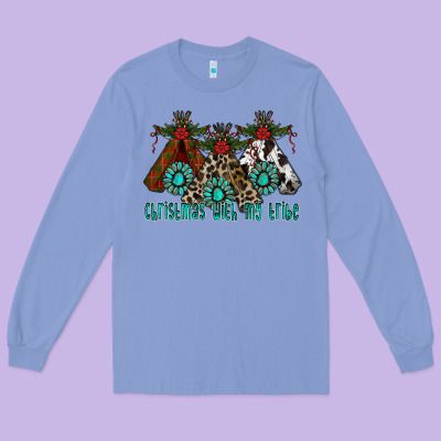 Christmas With Tribe Long Sleeve Tee Designed By Cowhidedigitalart