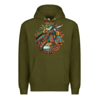 Army Green bucking bronco aztec shape background Premium Hoodie - Artiststas