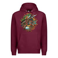 Burgundy bucking bronco aztec shape background Premium Hoodie - Artiststas