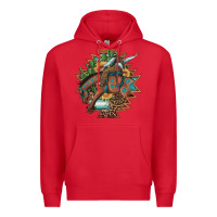 Red bucking bronco aztec shape background Premium Hoodie - Artiststas